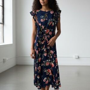 Altar'd State Navy Floral Knot-Front Midi Dress
